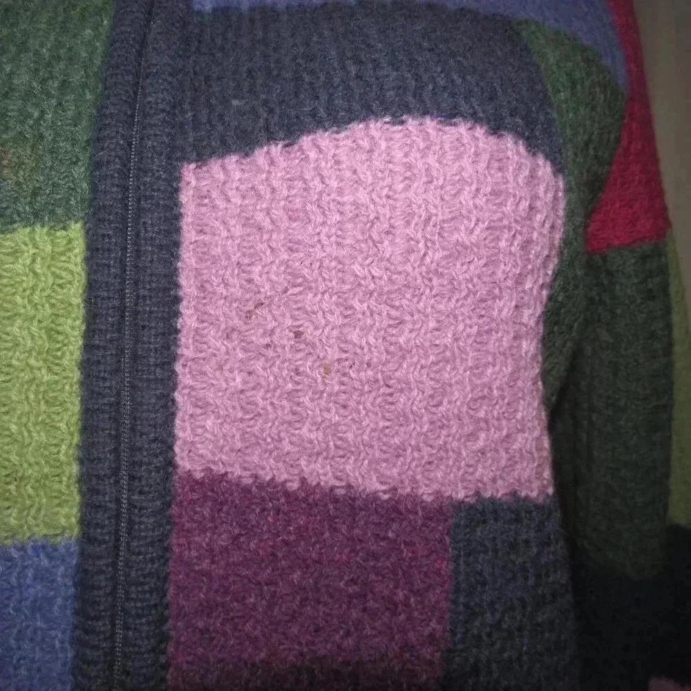 Talbots Patchwork 100% Wool Zip Front Sweater Siz… - image 5